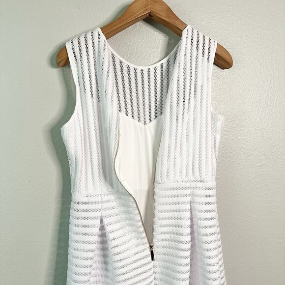 Calvin Klein White Eyelet Lace Stripe Sleeveless Sheath Dress Women’s size‎ 10 - Picture 7 of 12
